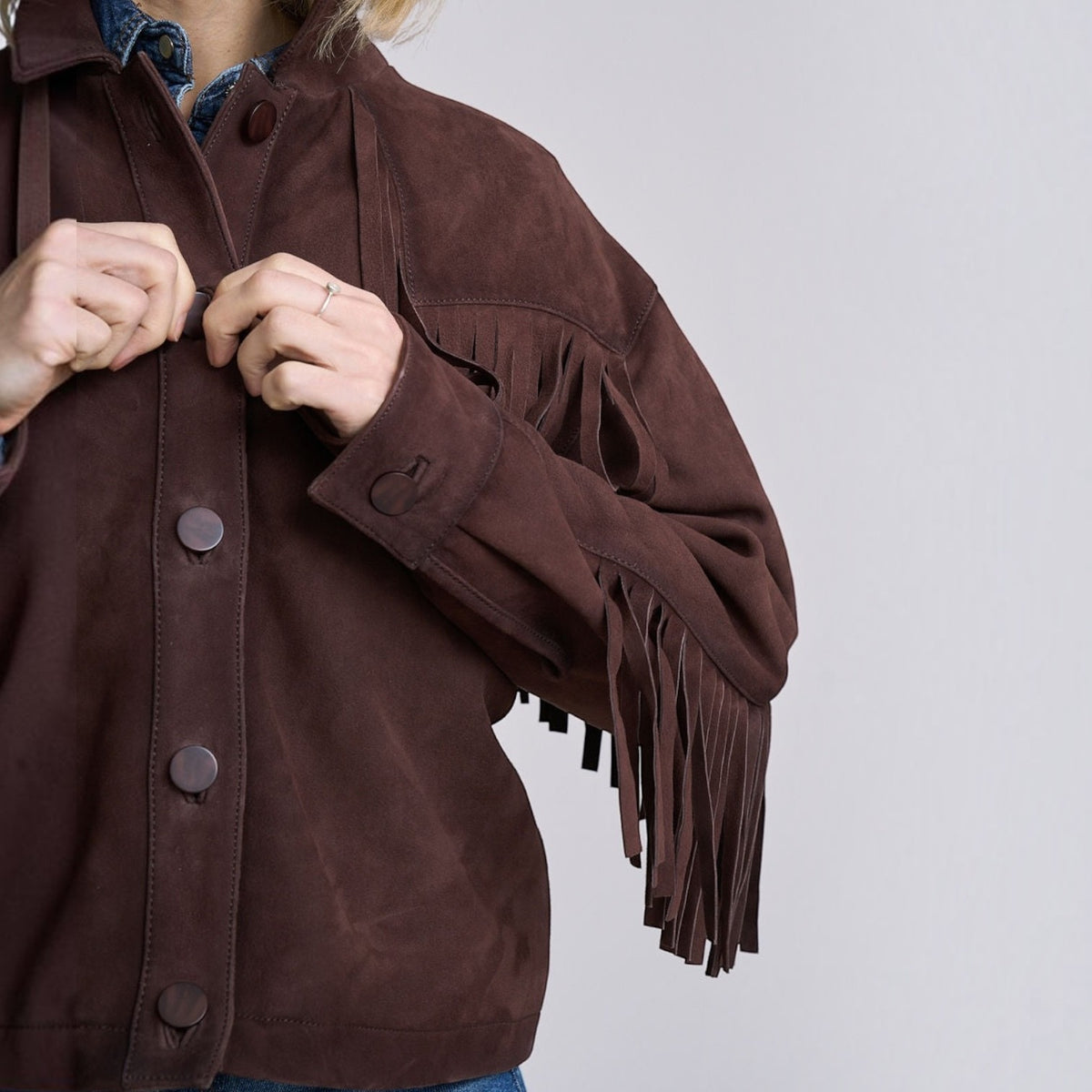 Suede Fringe Shirt Jacket