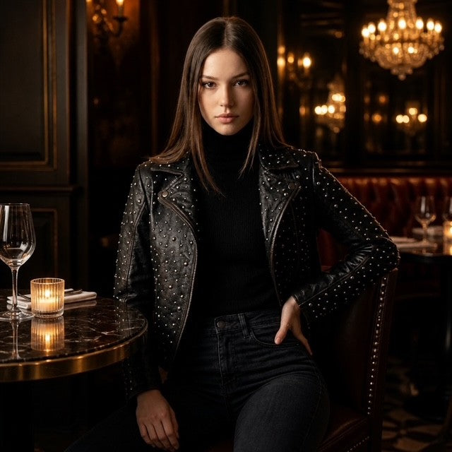 Roxanne RF Leather Jacket-Vintage Black