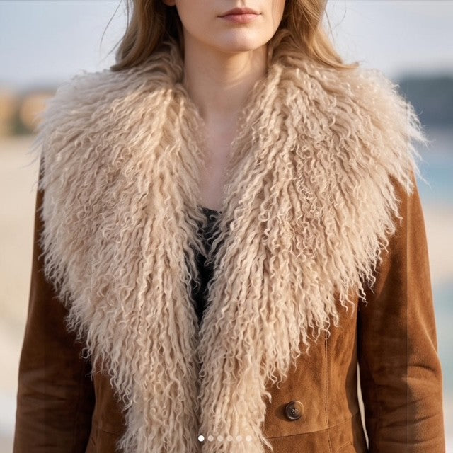 Suede Coat with Mongolian Lamb Trim