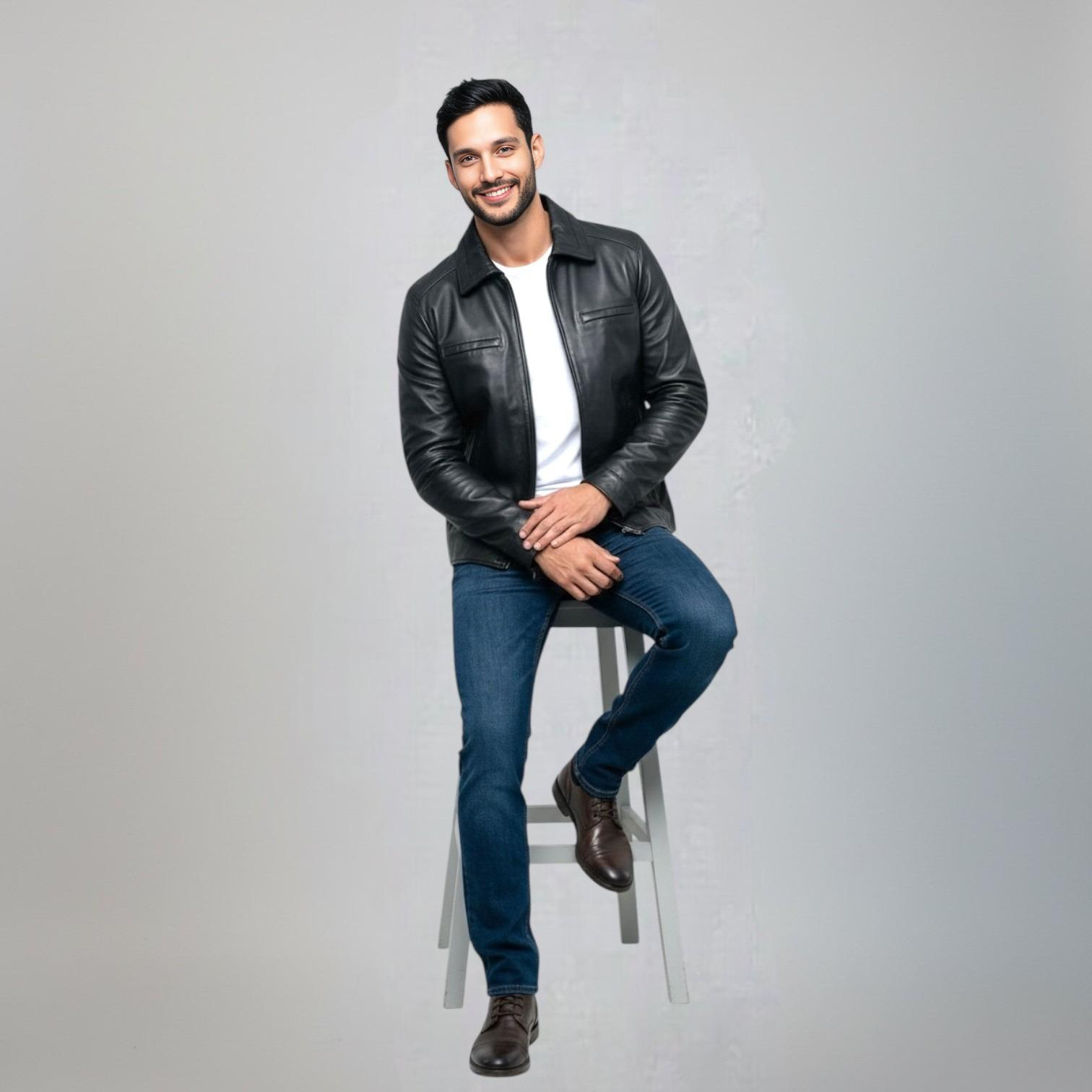 Black men's leather Jacket