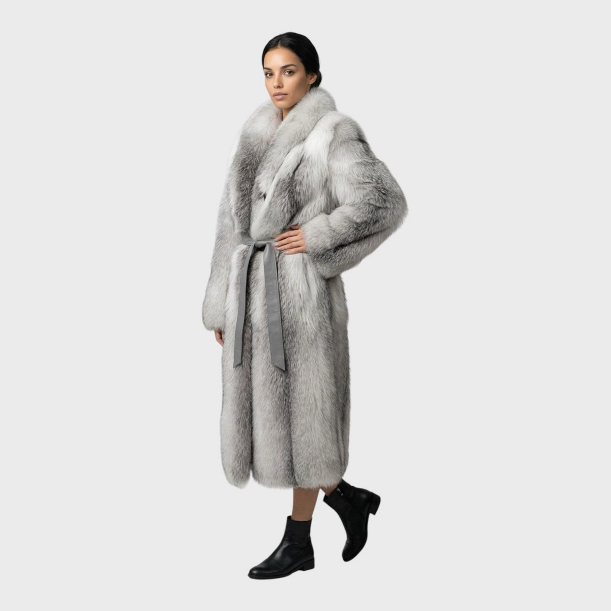 Natural Shadow Frost Full-Length Fox Fur Coat
