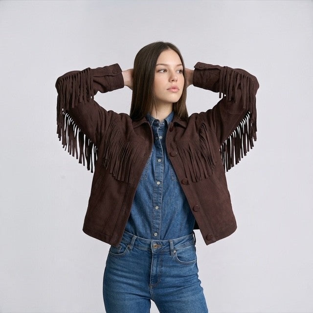 Suede Fringe Shirt Jacket