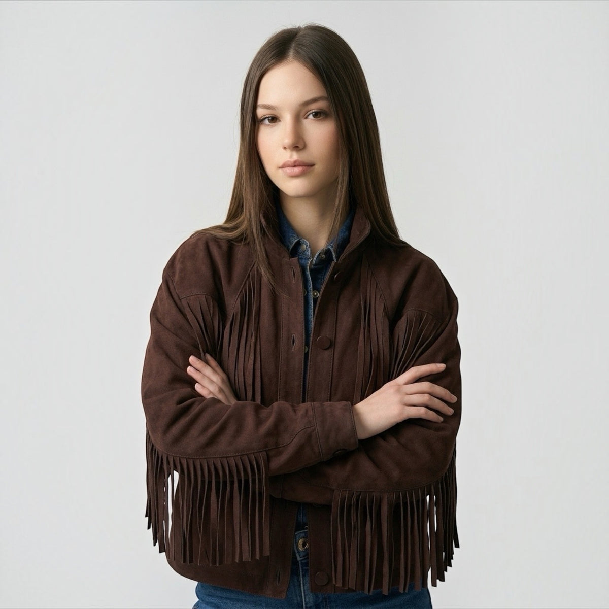 Suede Fringe Shirt Jacket