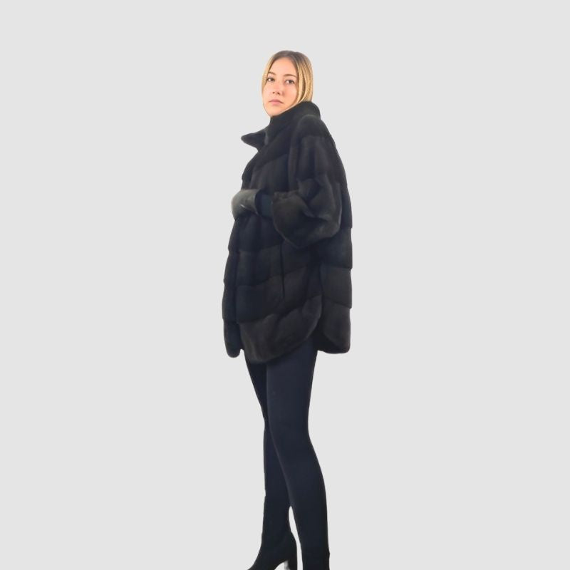 Aurora Dyed Mink Horizontal Cape Style Jacket