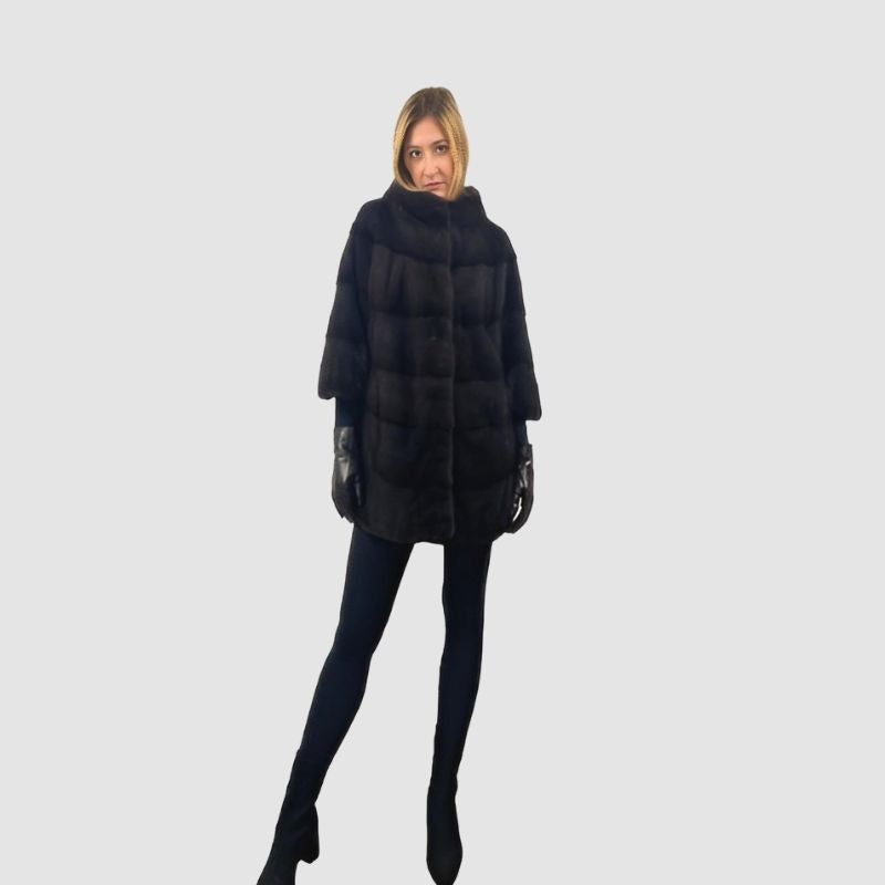 Aurora Dyed Mink Horizontal Cape Style Jacket