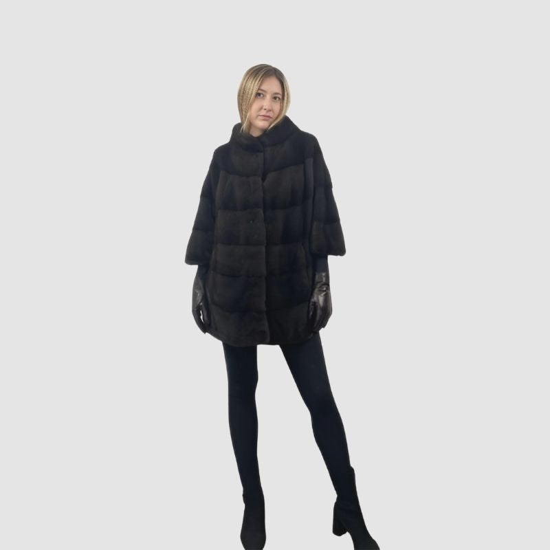 Aurora Dyed Mink Horizontal Cape Style Jacket