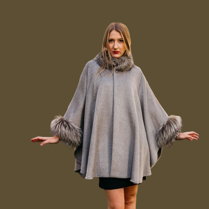 Baby Alpaca Cape Silver Fox Trim