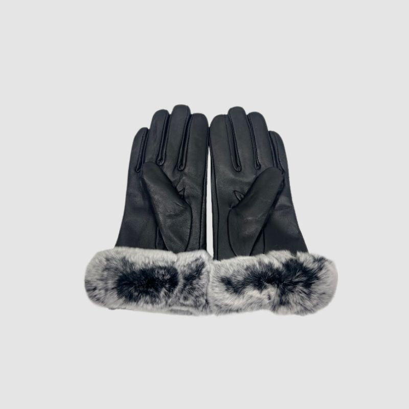 Black Leather Gloves Rex Chinchilla Trim