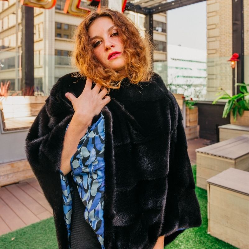Black Mink Half Skin Diagonal Cape
