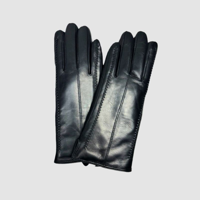 Black women's leather gloves lined with genuine sheepskin