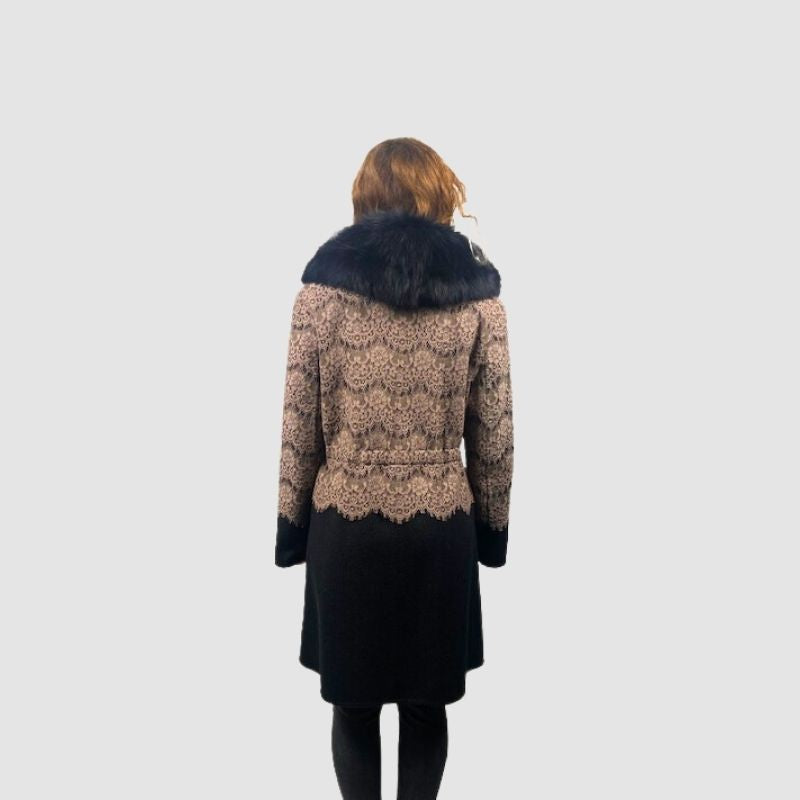 Double Cashmere & Lace Jacket Cinnamon Brown - Black Fox Collar