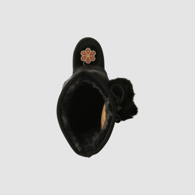 Tall Metis Mukluk - Suede Black - Black Rabbit Fur