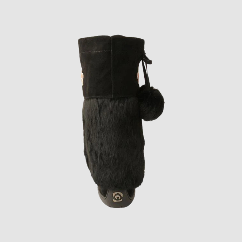 Tall Metis Mukluk - Suede Black - Black Rabbit Fur