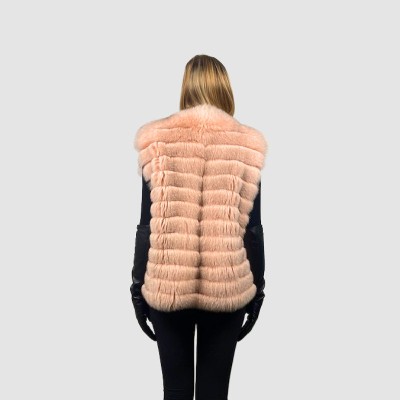 Natural Blue Fox Vest-Dyed Pink