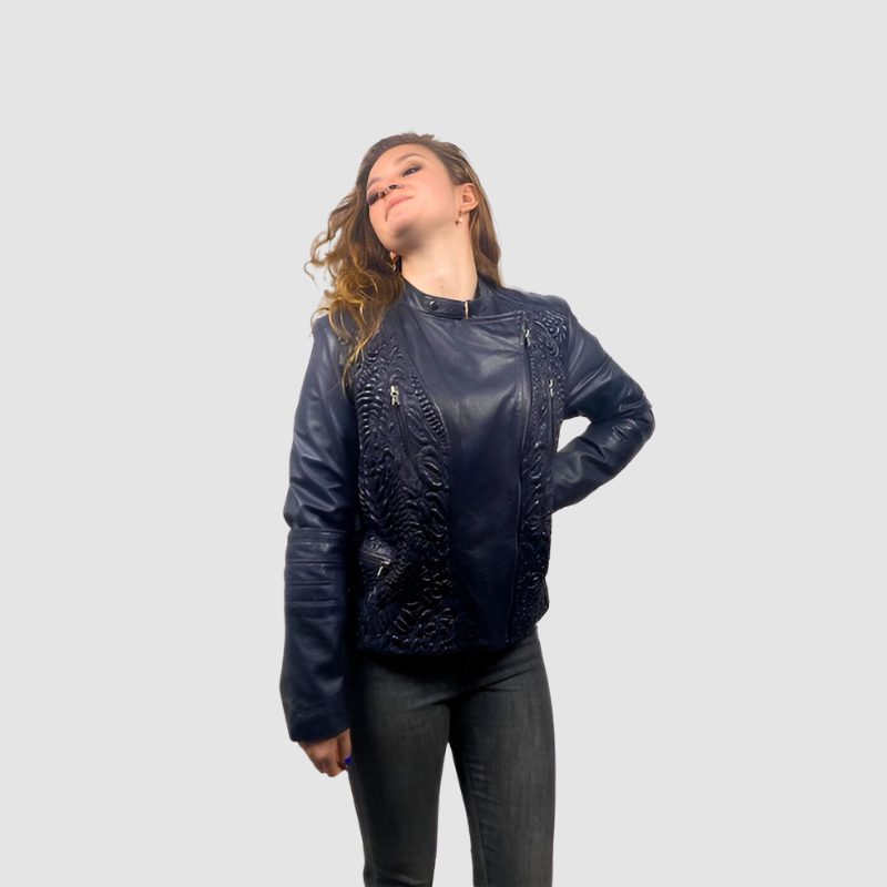 Navy Leather Jacket Quilted