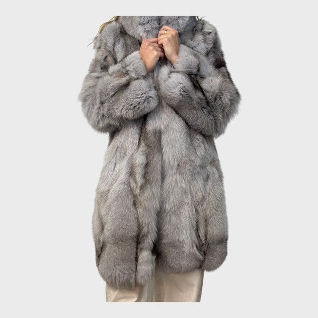 Blue Fox Patchwork 7/8 Coat