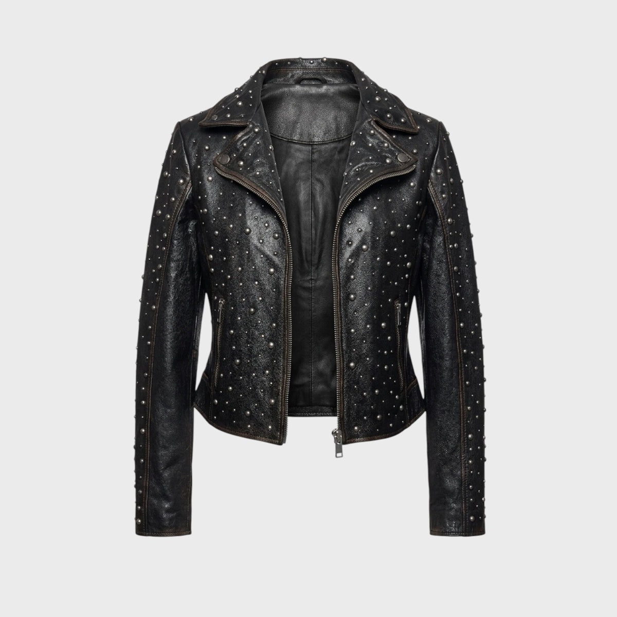 Roxanne RF Leather Jacket-Vintage Black