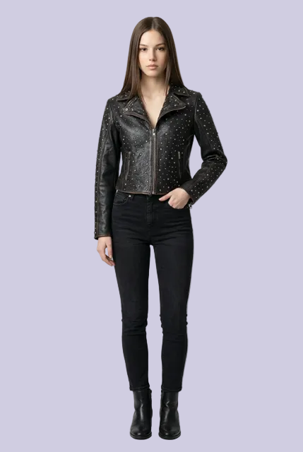 Roxanne RF Leather Jacket-Vintage Black