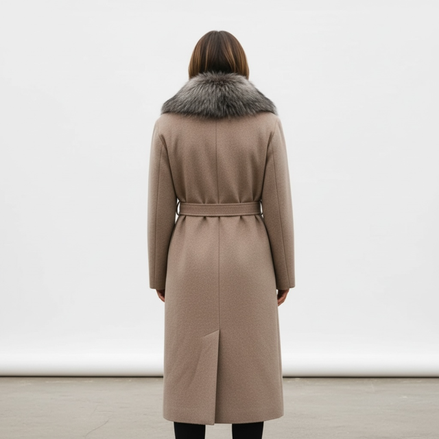 Baby Alpaca 7/8 Coat with Detachable Fox Collar