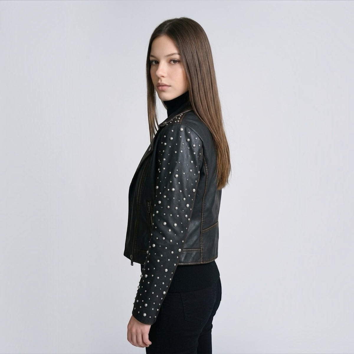 Roxanne RF Leather Jacket-Vintage Black
