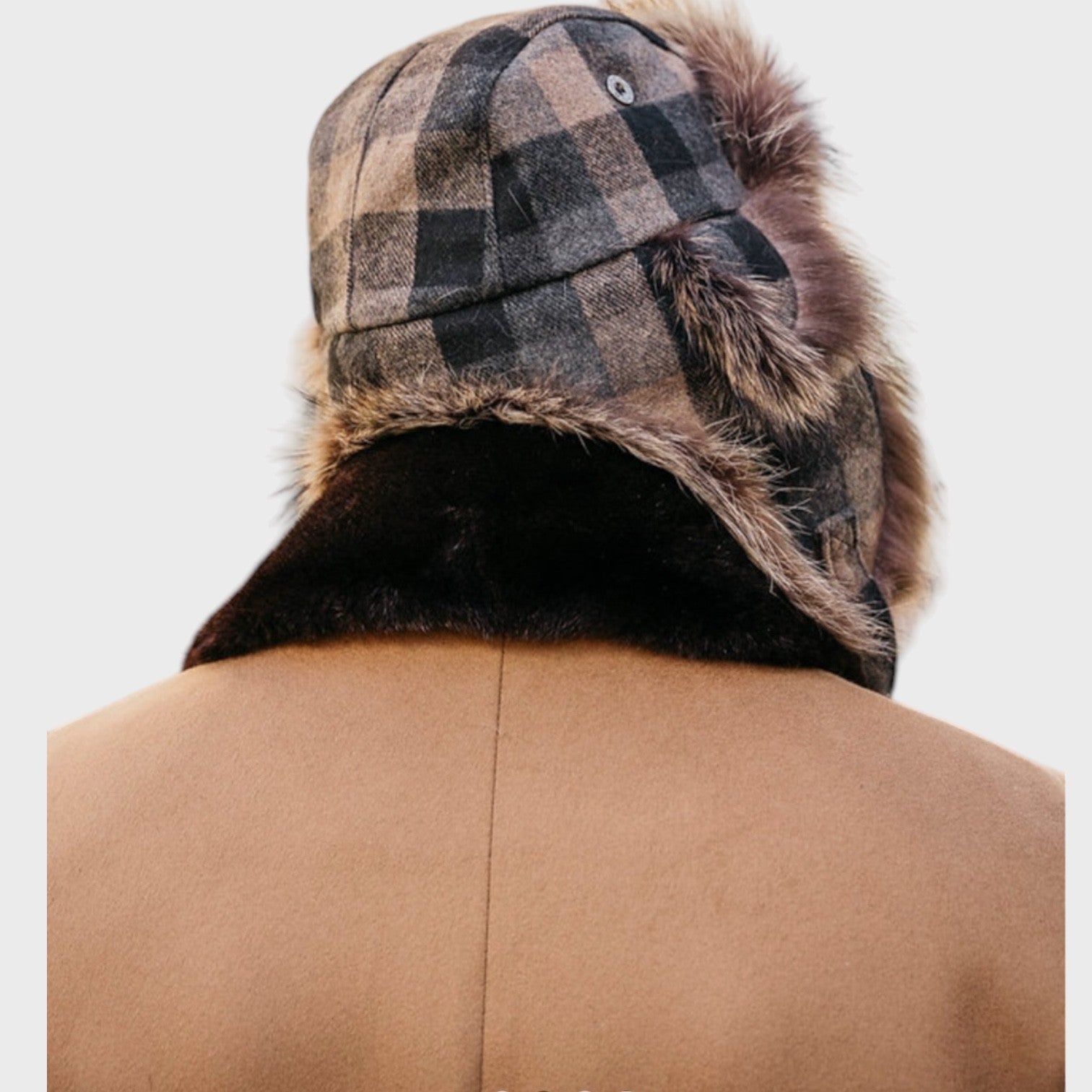 Men's Raccoon Aviator Hat - with Plaid Wool