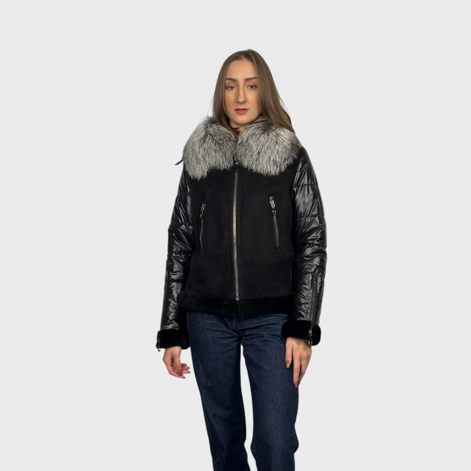 STEFANO Shearling & Fabric Jacket - Fox Collar