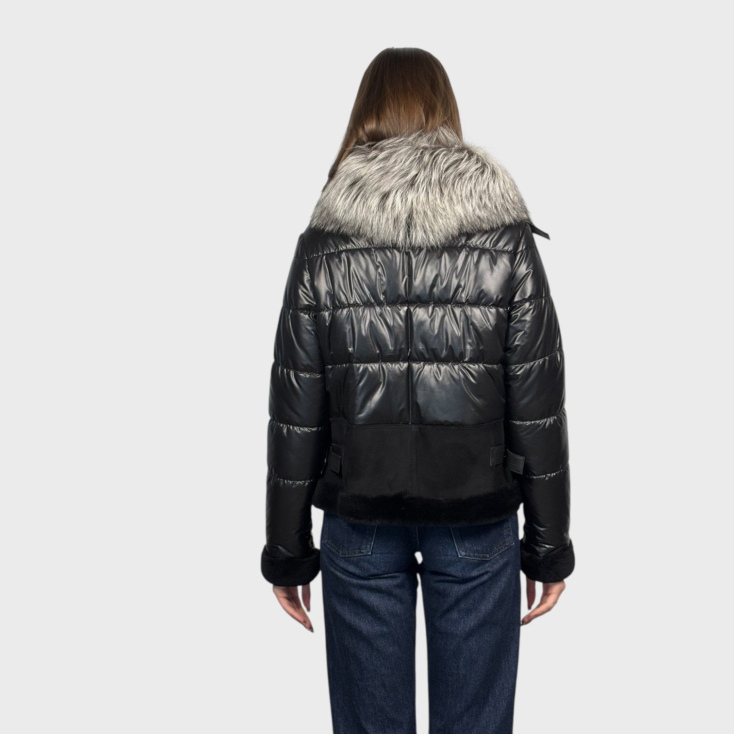 STEFANO Shearling & Fabric Jacket - Fox Collar