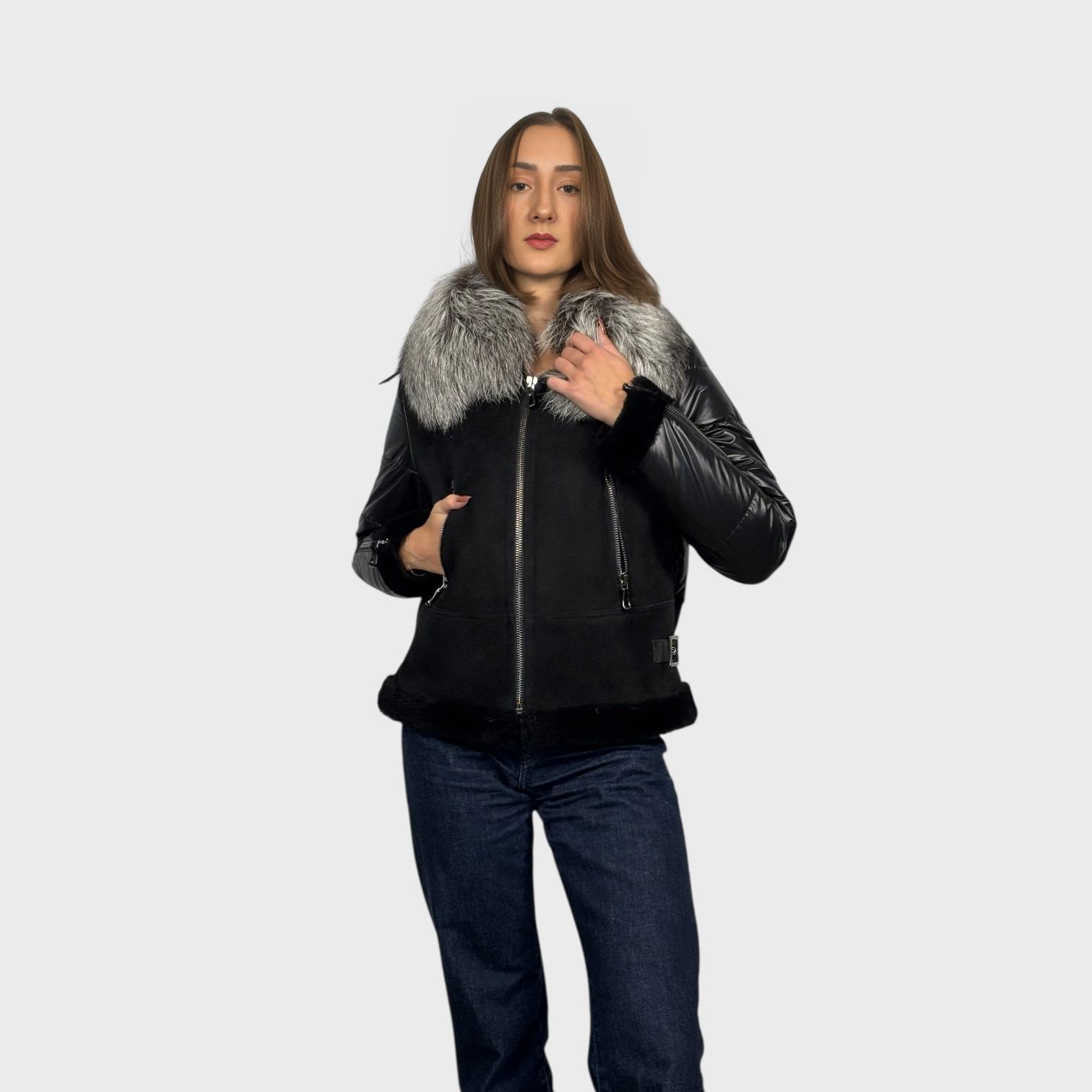 STEFANO Shearling & Fabric Jacket - Fox Collar