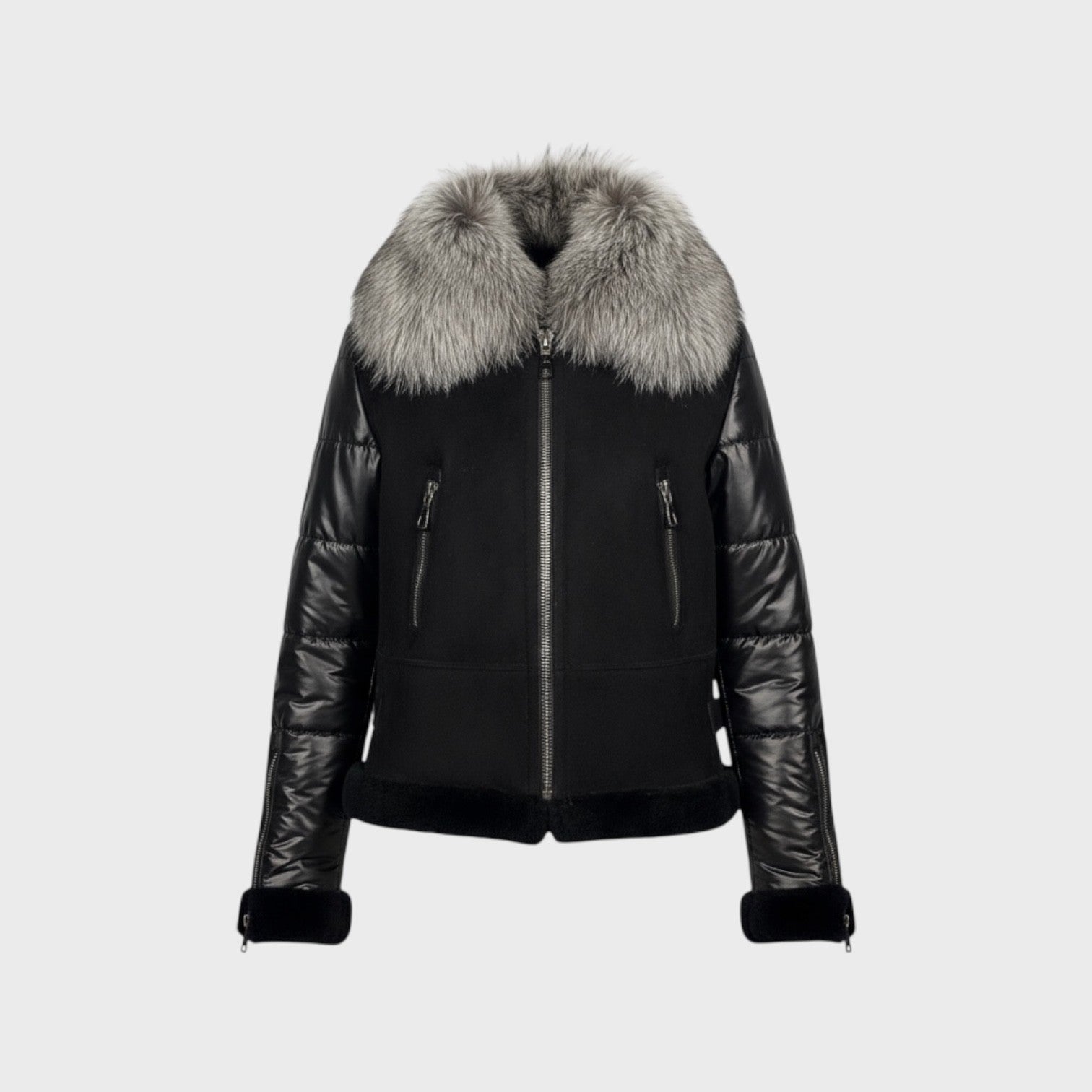 STEFANO Shearling & Fabric Jacket - Fox Collar