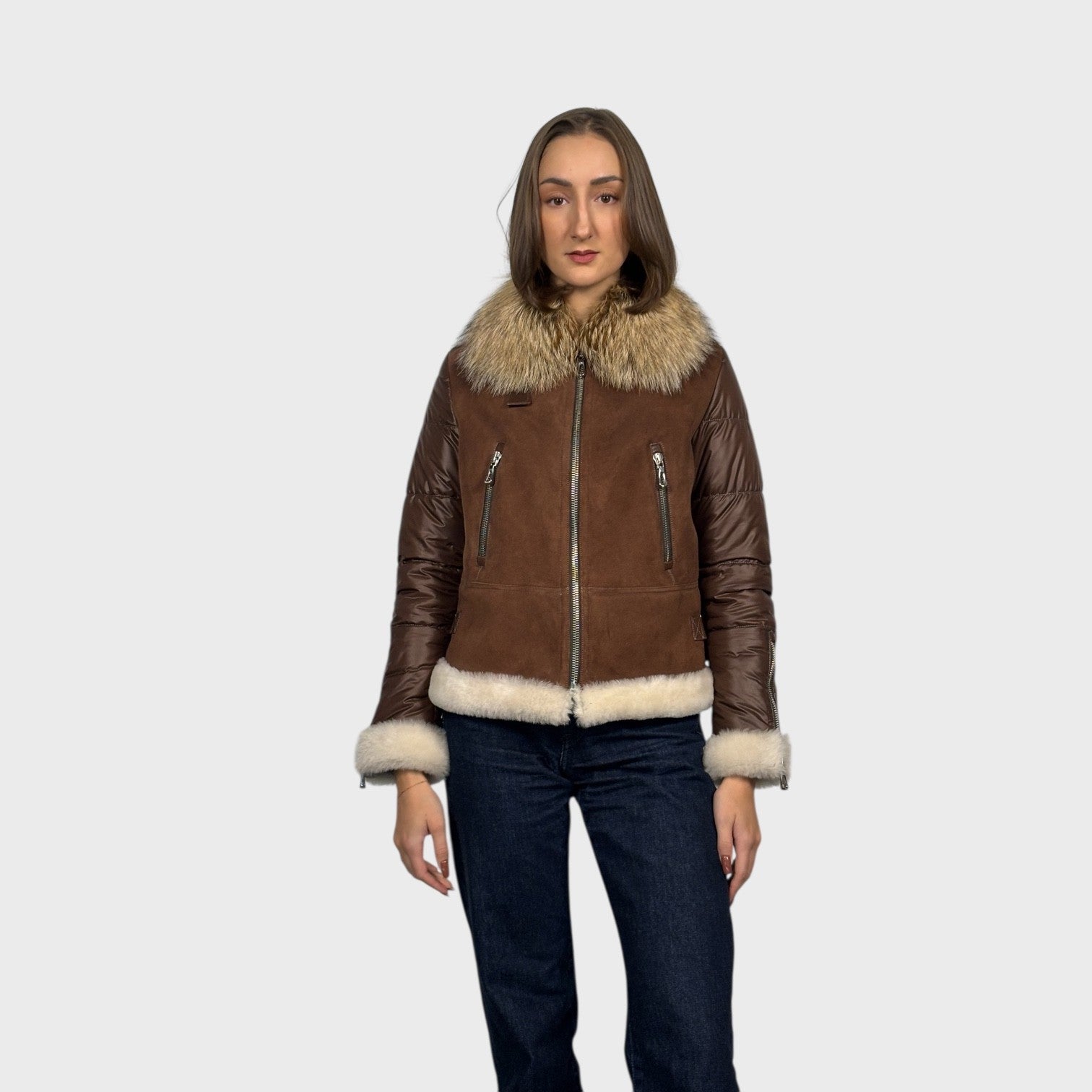 STEFANO Shearling & Fabric Jacket - Fox Collar