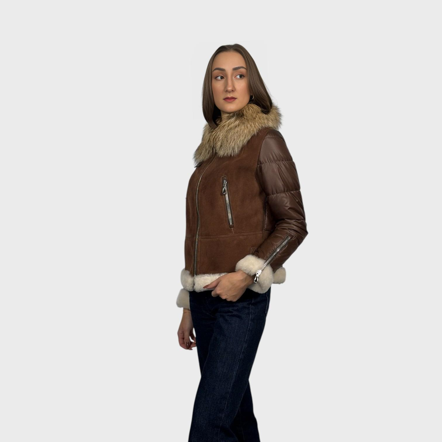 STEFANO Shearling & Fabric Jacket - Fox Collar