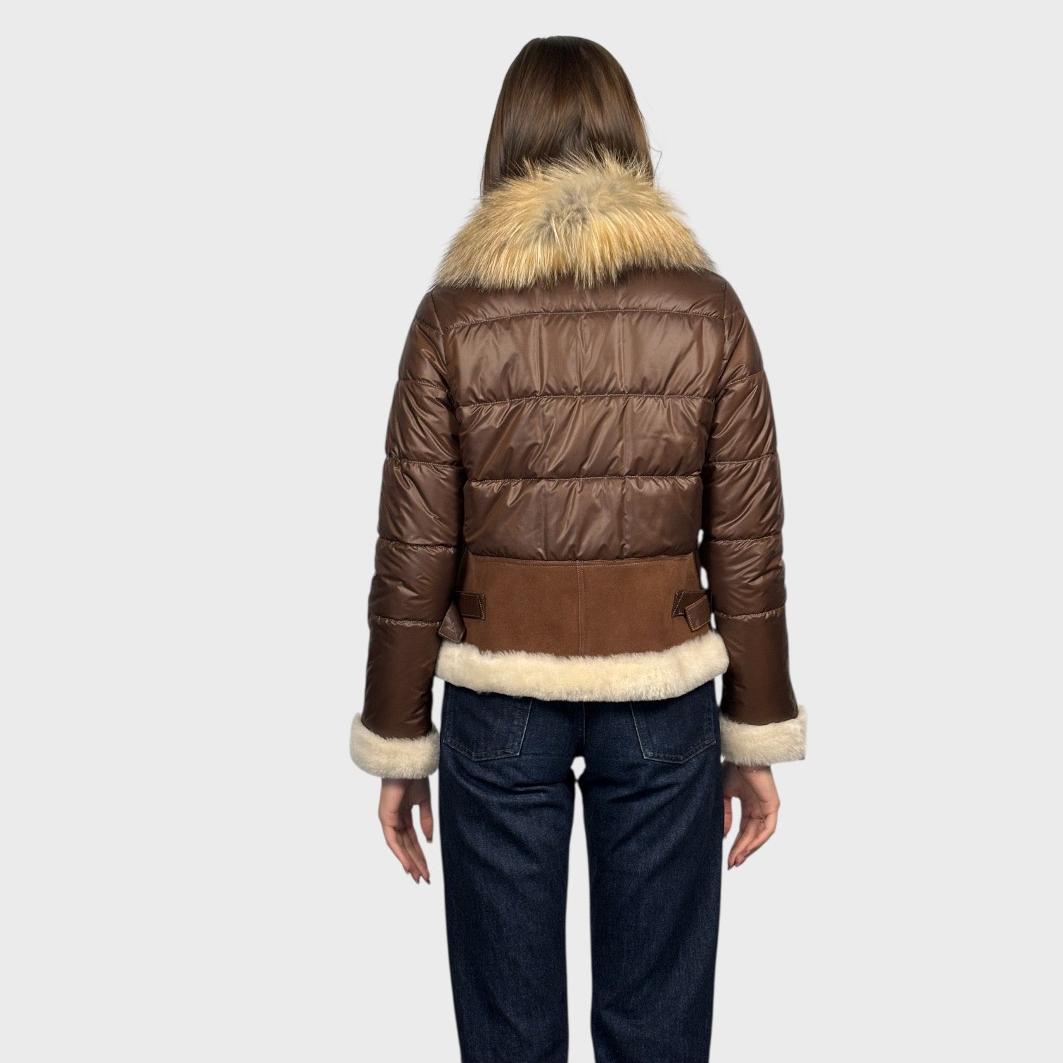 STEFANO Shearling & Fabric Jacket - Fox Collar