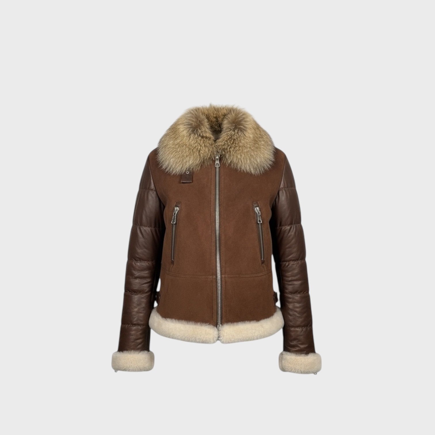 STEFANO Shearling & Fabric Jacket - Fox Collar