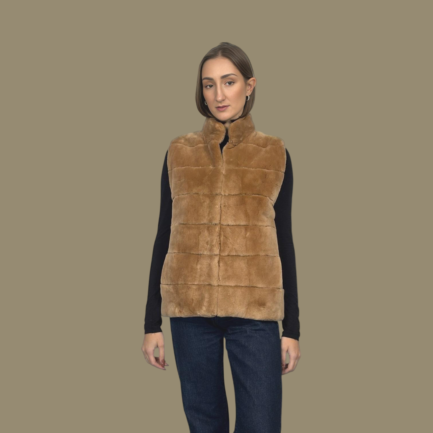 Camel Dyed Sheared Beaver Vest - Reversible