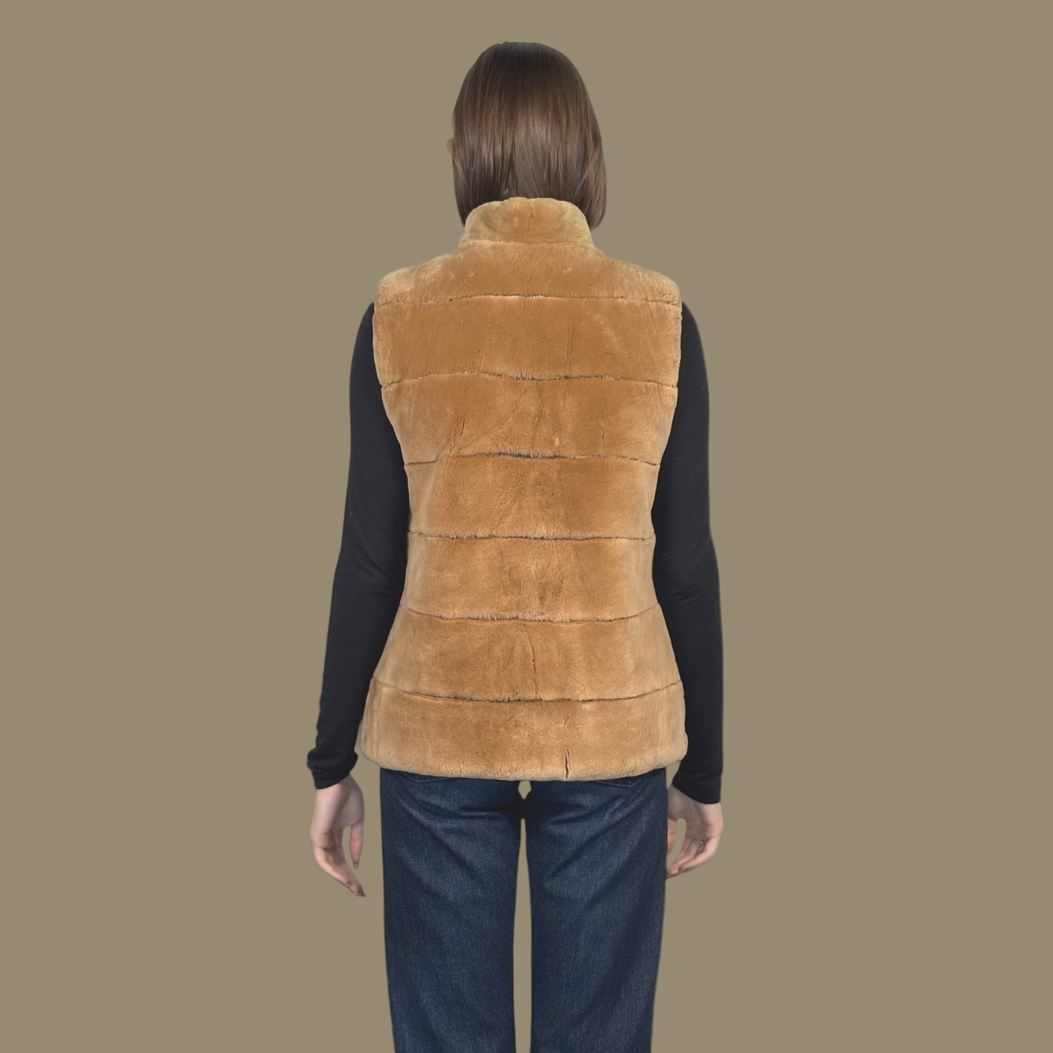 Camel Dyed Sheared Beaver Vest - Reversible