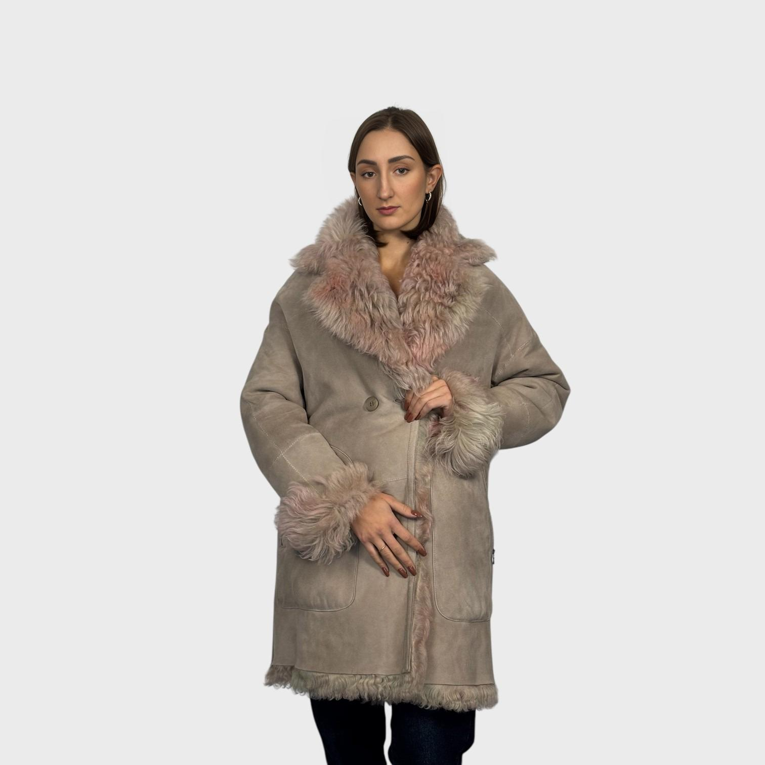 Toscana Shearling Jacket Blush Pink Mix - Reversible