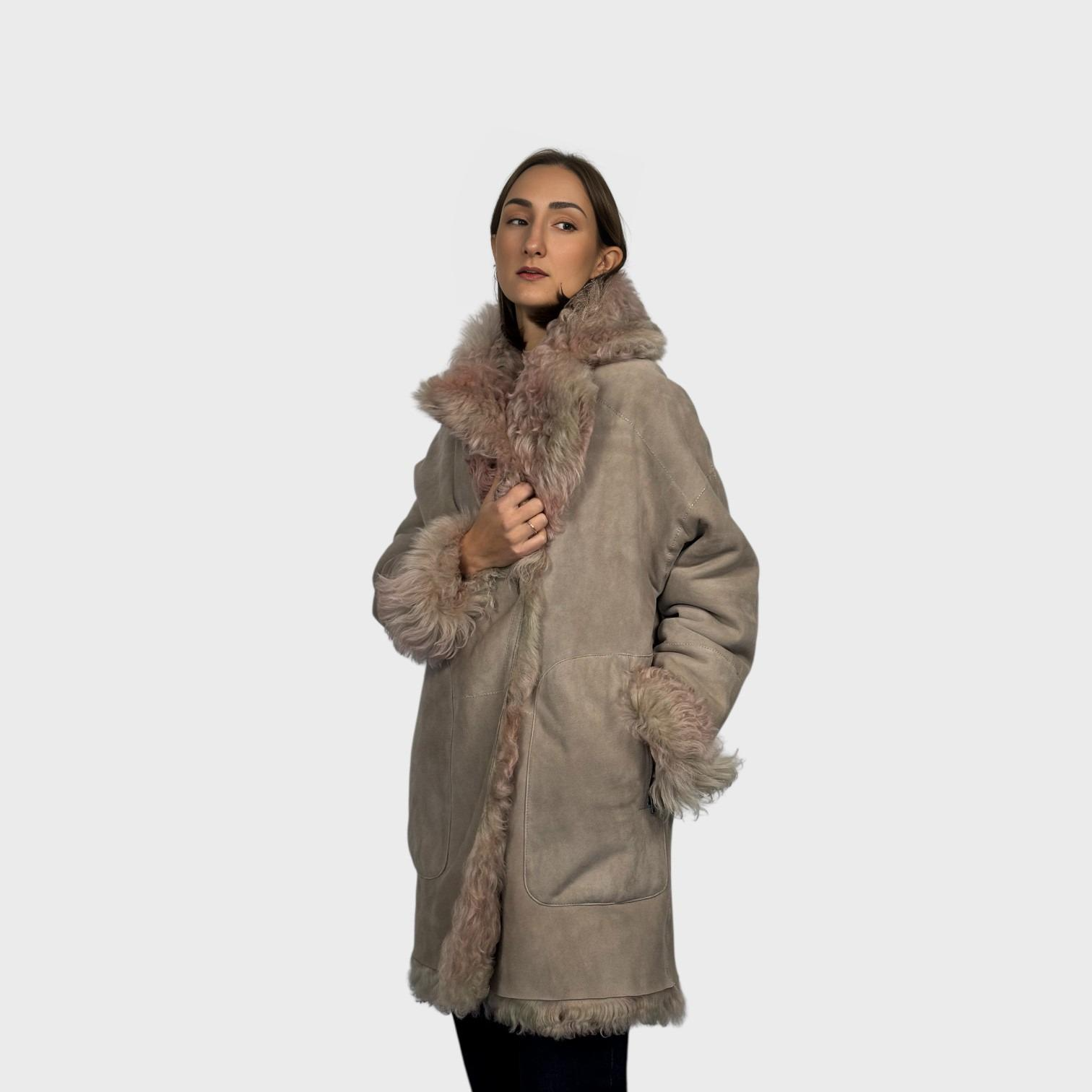 Toscana Shearling Jacket Blush Pink Mix - Reversible