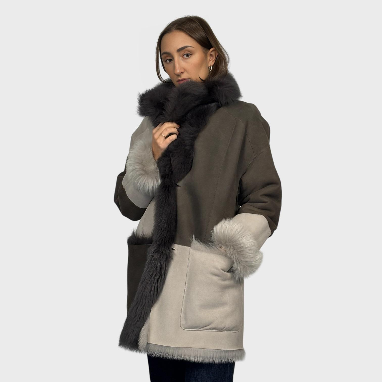Alabaster Suede Toscana Shearling Jacket Reversible