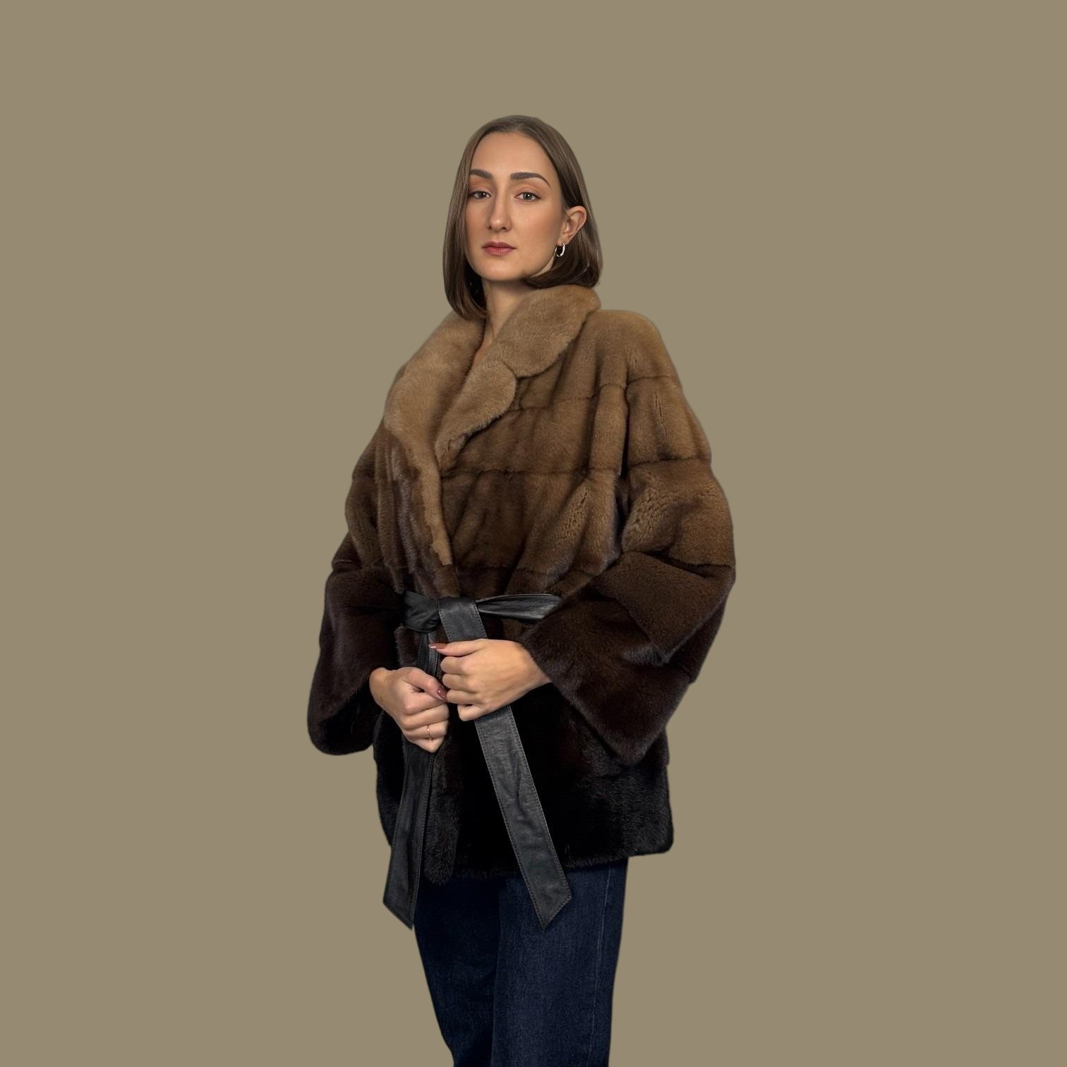 Autumn Leave Horizontal Degrade Jacket with Leather Belt