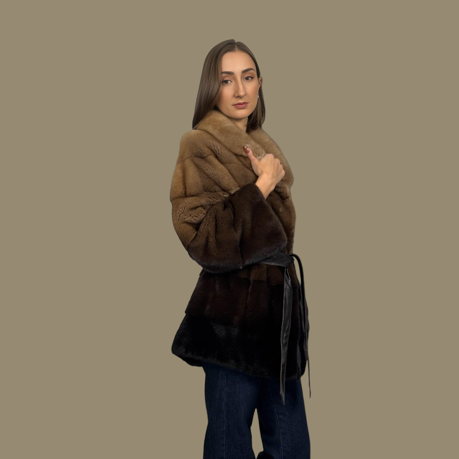 Autumn Leave Horizontal Degrade Jacket with Leather Belt