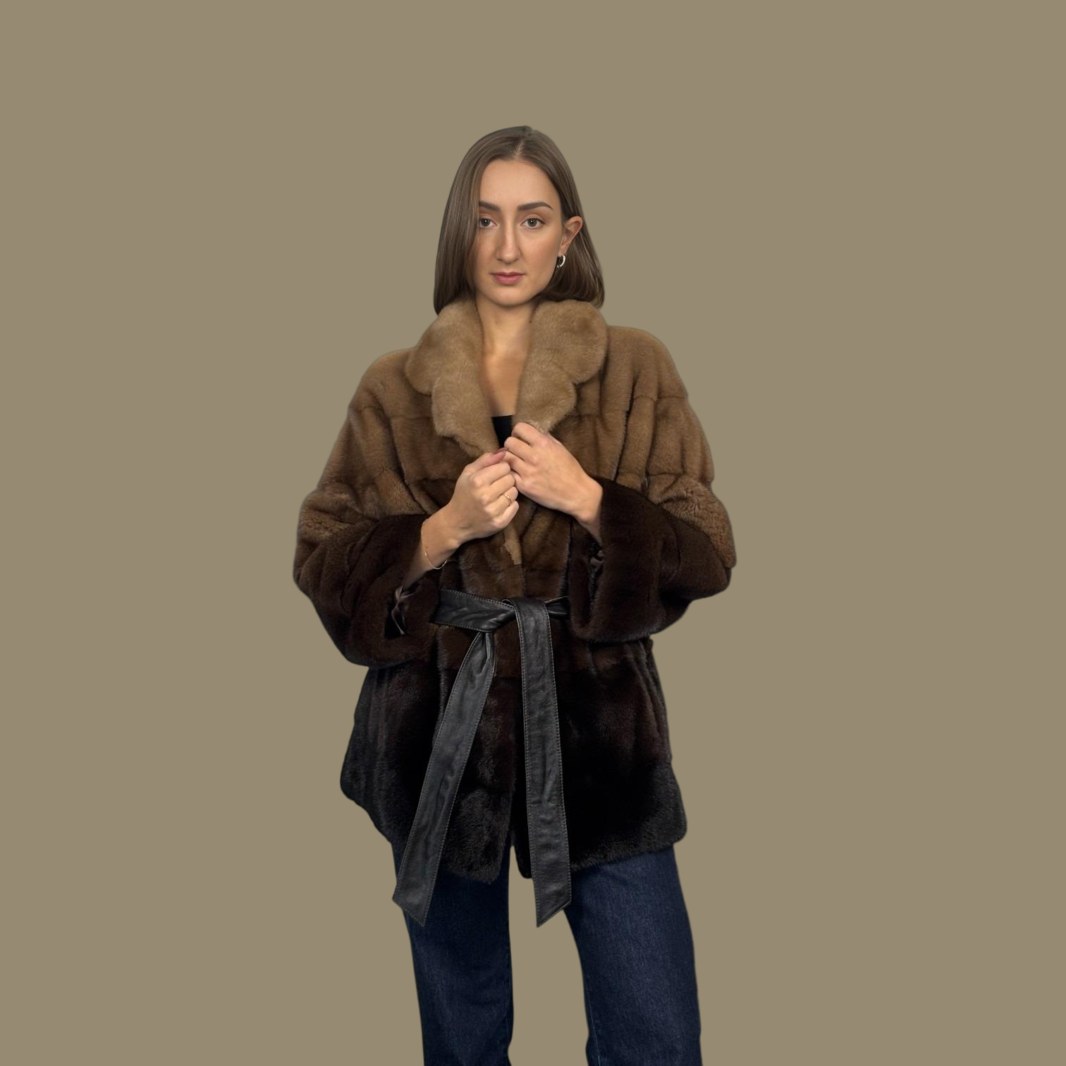 Autumn Leave Horizontal Degrade Jacket with Leather Belt
