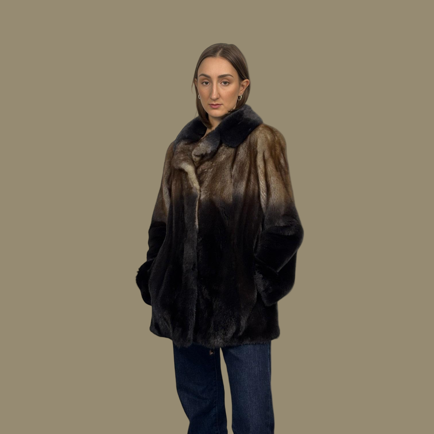 Grey Black Degrade Mink Jacket