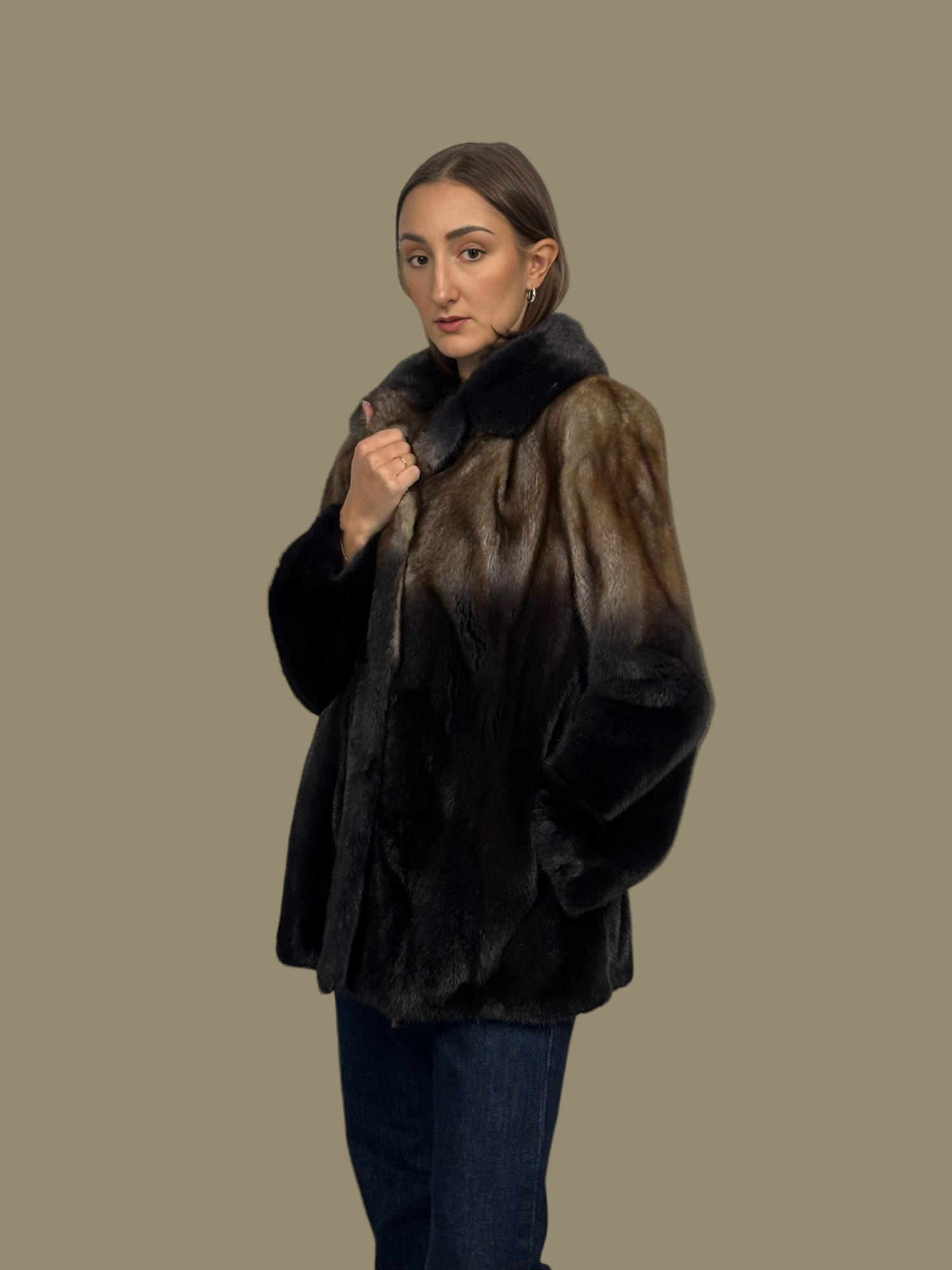 Grey Black Degrade Mink Jacket