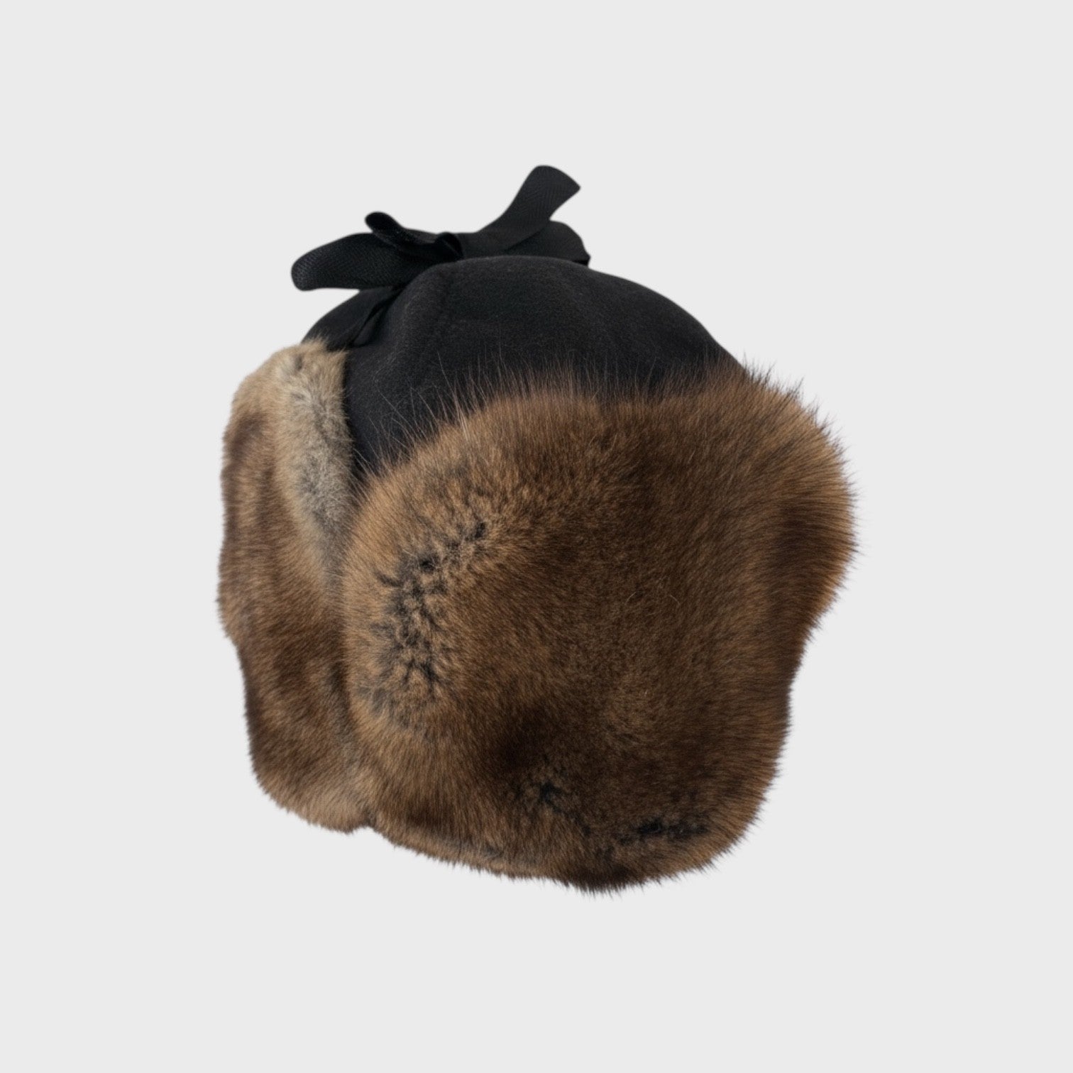 Men's Natural Muskrat Hat - Melton Fabric Crown