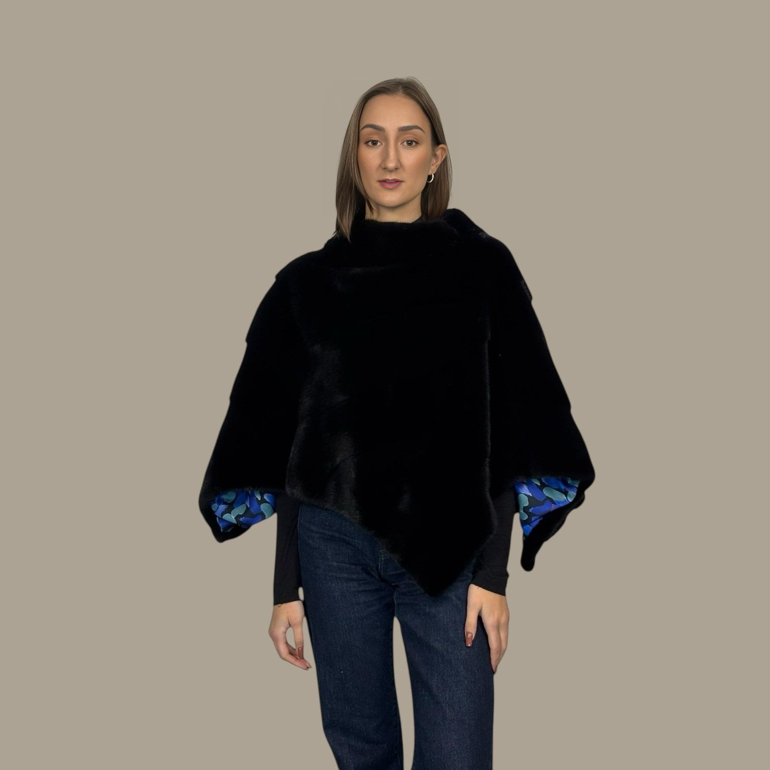 Diagonal Black Mink Cape - Side Ziper