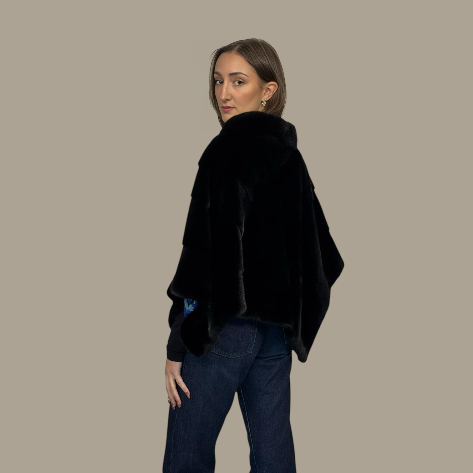 Diagonal Black Mink Cape - Side Ziper