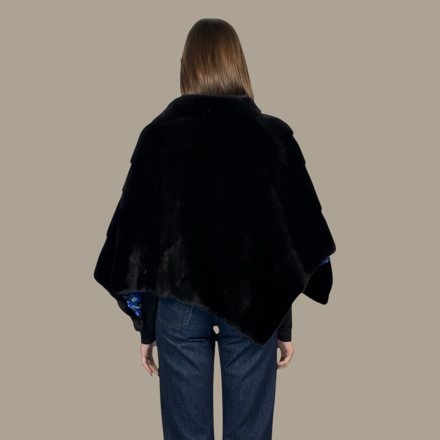 Diagonal Black Mink Cape - Side Ziper