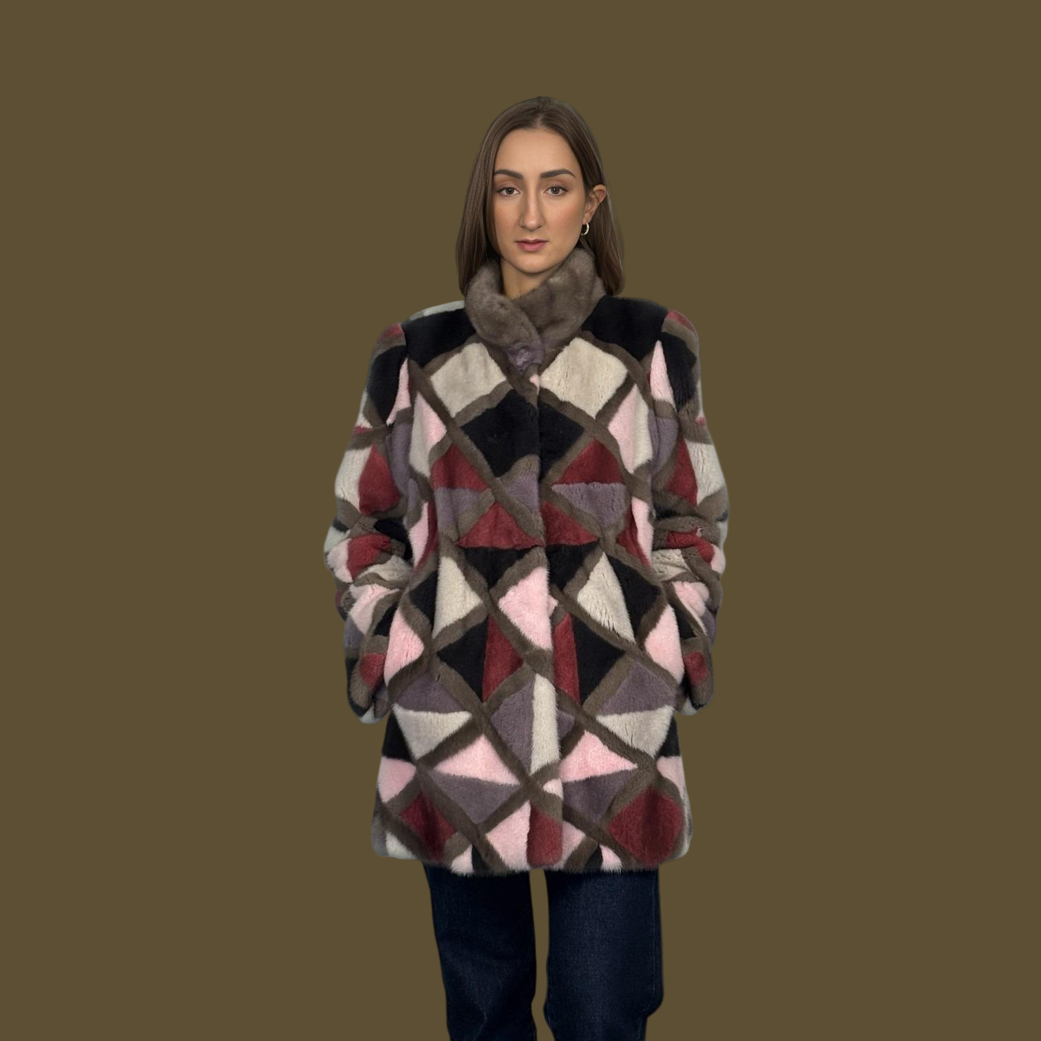 Multicolored Diamond Cut Mink Jacket