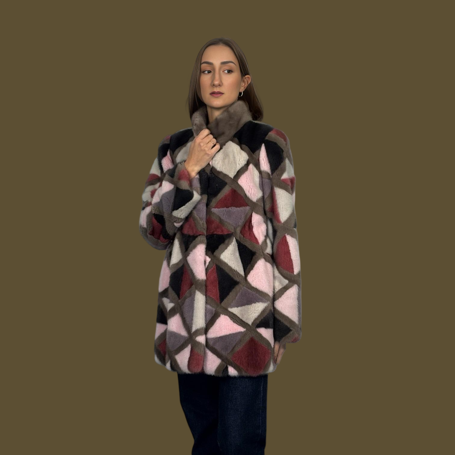 Multicolored Diamond Cut Mink Jacket