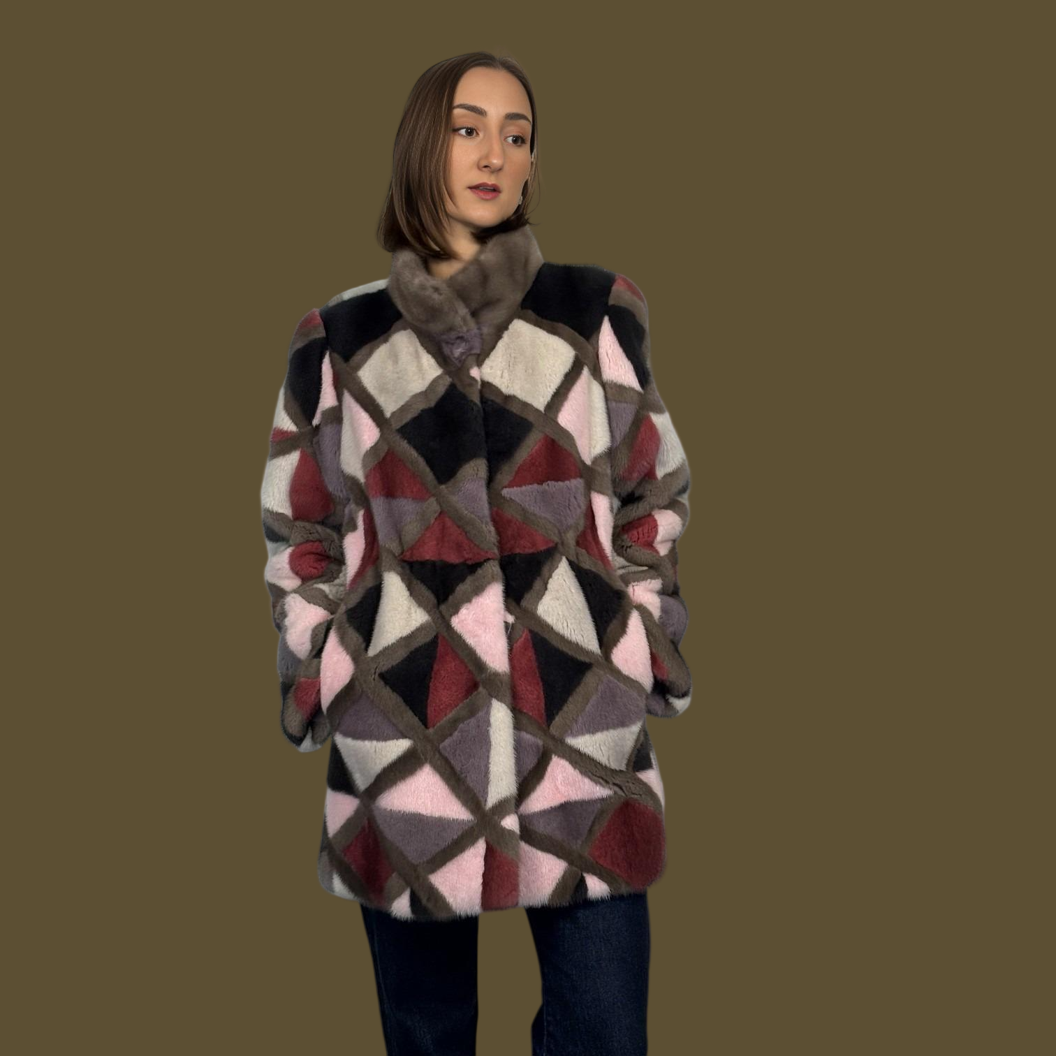 Multicolored Diamond Cut Mink Jacket